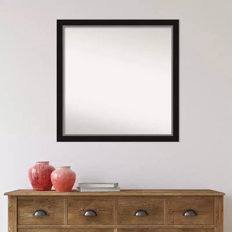 Miroir mural étroit de salle de bain non biseauté Eva 29 po x 29 po Noir - Amanti Art : Cadre carré moderne en polystyrène, quincaillerie de fixation incluse