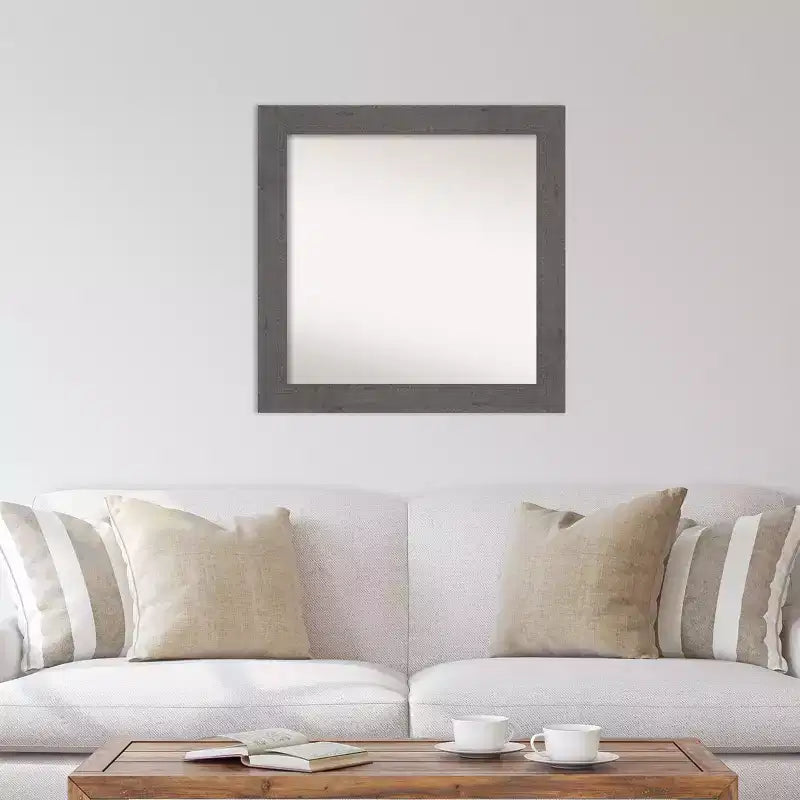 Amanti Art Miroir mural rustique gris de 32 po x 32 po sans biseau : Carré, cadre en polystyrène, fixation murale
