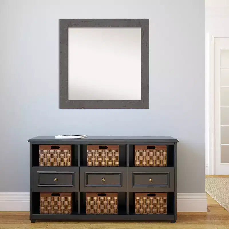 Amanti Art Miroir mural rustique gris de 32 po x 32 po sans biseau : Carré, cadre en polystyrène, fixation murale