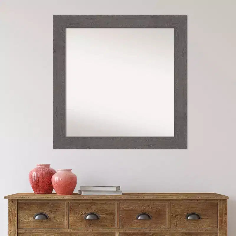 Amanti Art Miroir mural rustique gris de 32 po x 32 po sans biseau : Carré, cadre en polystyrène, fixation murale
