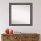 Amanti Art Miroir mural rustique gris de 32 po x 32 po sans biseau : Carré, cadre en polystyrène, fixation murale
