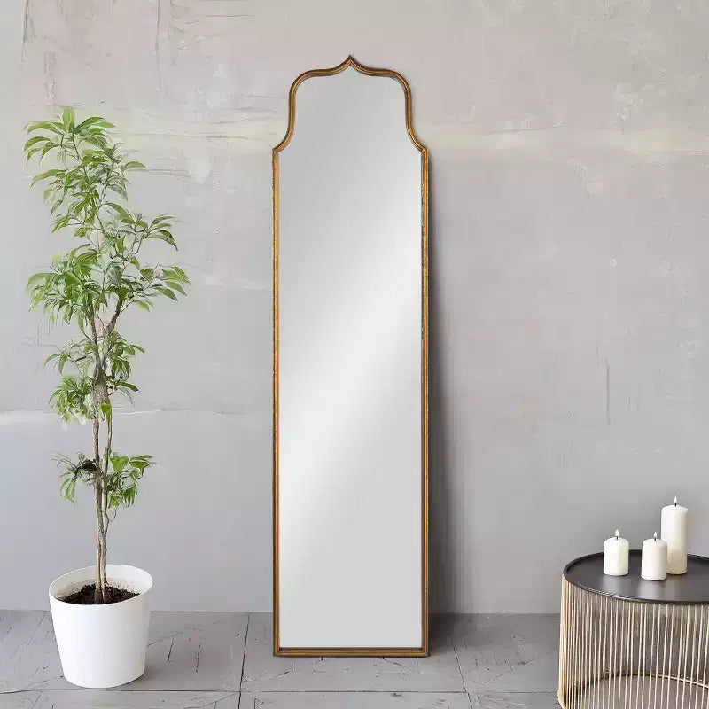 Miroir mural encadré en métal, longueur sol, Storied Home, finition feuille d'or antique : design rectangulaire de 178 cm, aucun assemblage requis