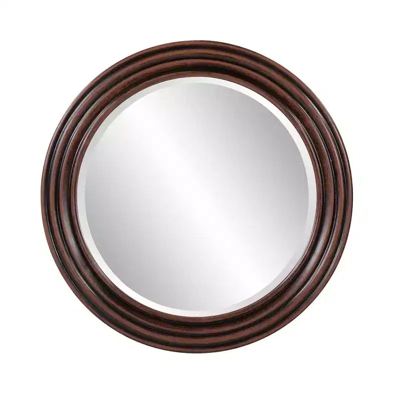 Howard Elliott 24" Round Mahogany Stained Wood Framed Mirror: Modern Decor, Wall Mount, No Assembly Required