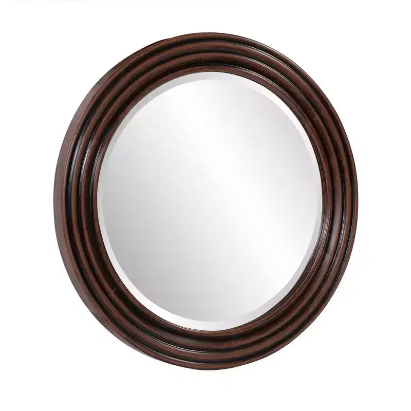 Miroir Rond Encadré en Bois Teinté Acajou 24" Howard Elliott : Décoration Moderne, Montage Mural, Aucun Assemblage Requis