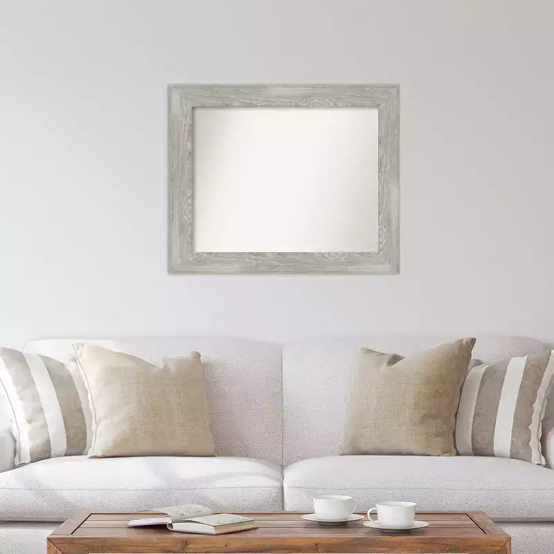 Miroir mural gris tourterelle non biseauté 34" x 28" - Amanti Art : Rectangulaire Moderne, Cadre en Polystyrène