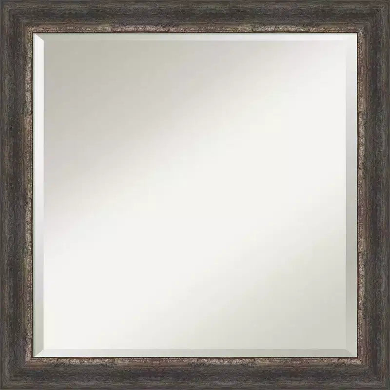 24" x 24" Bark Rustic Char Narrow Framed Wall Mirror Brown - Amanti Art: Beveled, Square, No Assembly Required