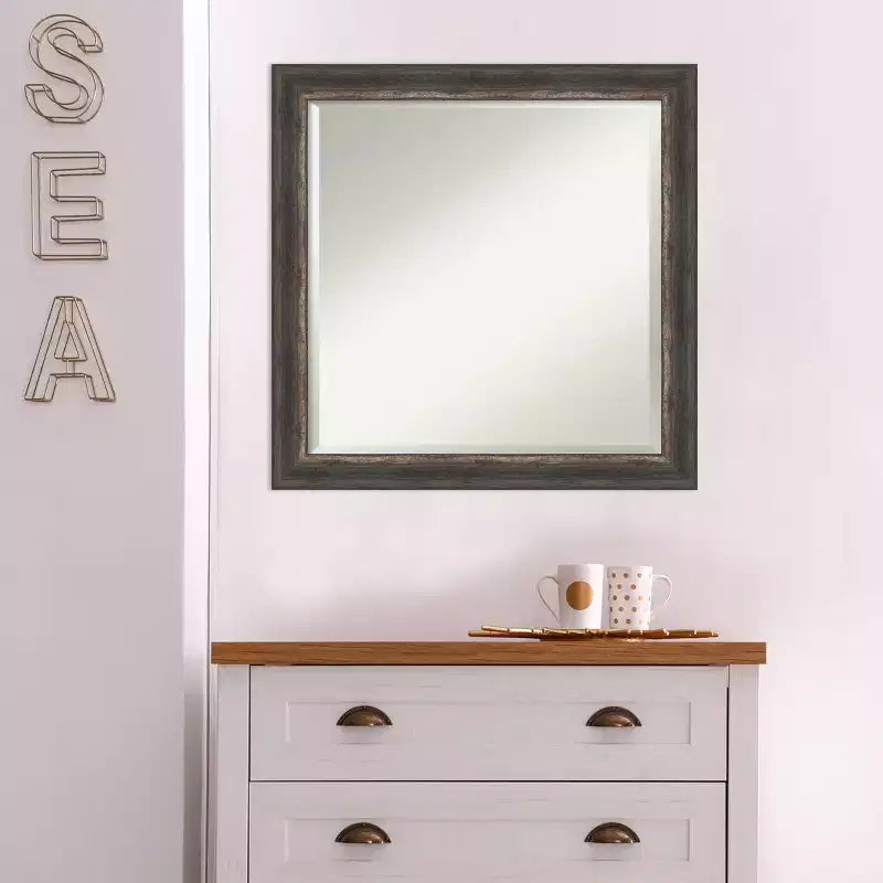 Miroir mural rustique à cadre étroit marron 61 x 61 cm - Amanti Art : Biseauté, carré, aucun assemblage requis