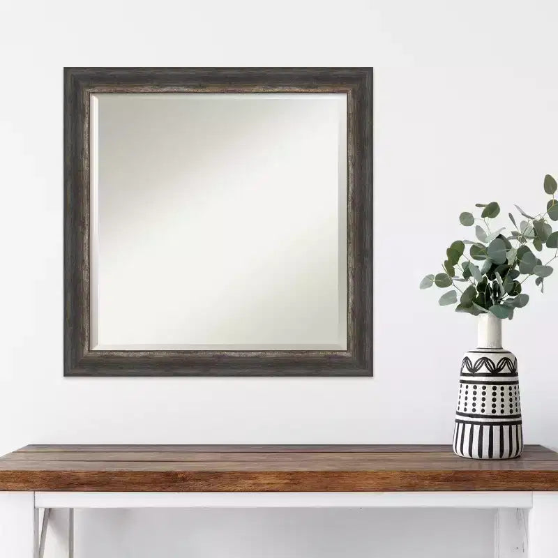 Miroir mural rustique à cadre étroit marron 61 x 61 cm - Amanti Art : Biseauté, carré, aucun assemblage requis