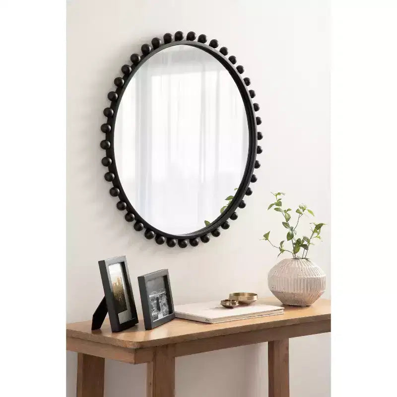 Kate & Laurel All Things Decor Miroir Mural Rond Perlé Noir 28"x28"