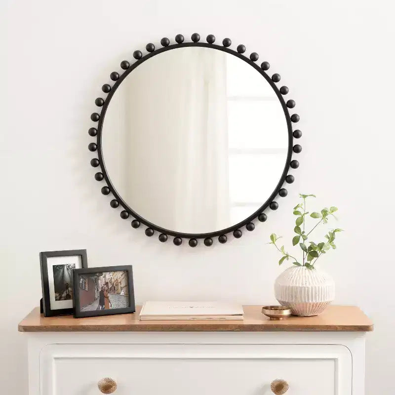 Kate & Laurel All Things Decor Miroir Mural Rond Perlé Noir 28"x28"