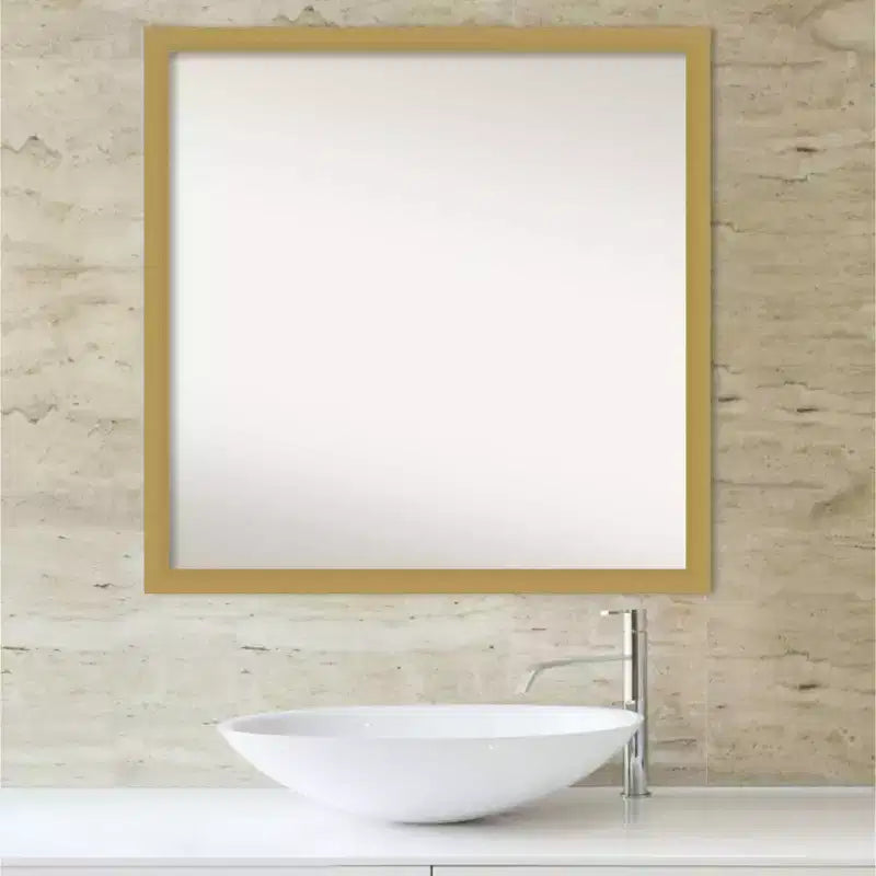 Miroir mural de salle de bain non biseauté Grace Narrow 28" x 28" Or brossé - Amanti Art: Fixation murale carrée
