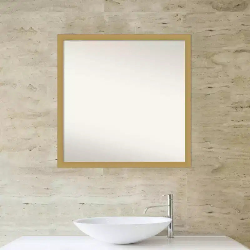 Miroir mural de salle de bain non biseauté Grace Narrow 28" x 28" Or brossé - Amanti Art: Fixation murale carrée