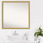 Miroir mural de salle de bain non biseauté Grace Narrow 28" x 28" Or brossé - Amanti Art: Fixation murale carrée
