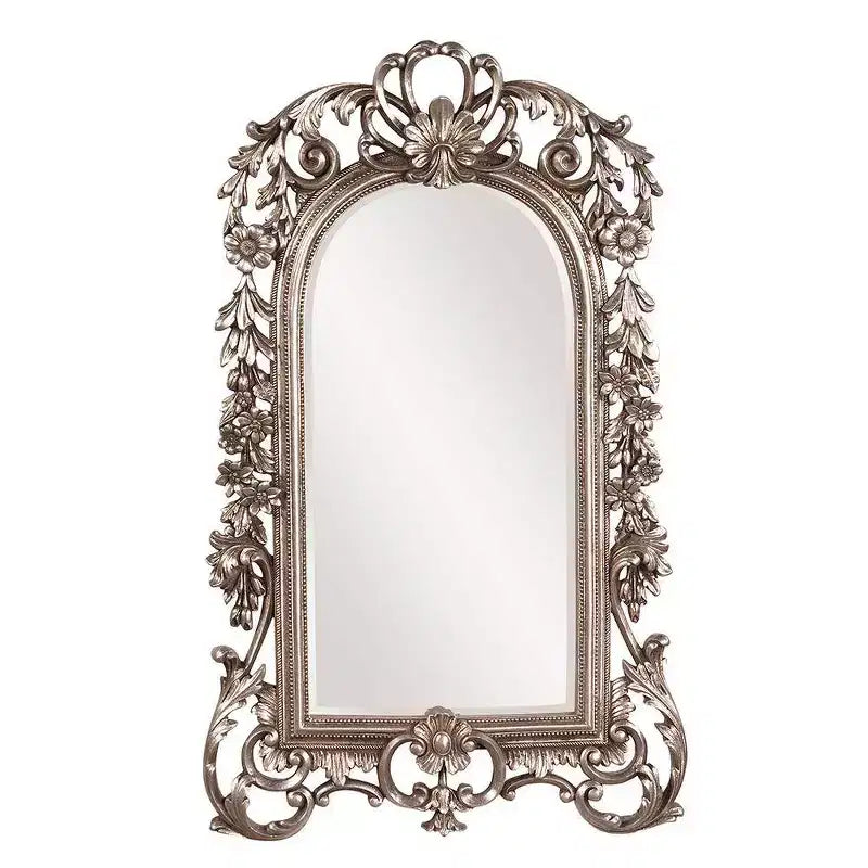 Howard Elliott 22"x14" Arched Wall and Accent Mirror with Intricate Ornate Frame Silver
