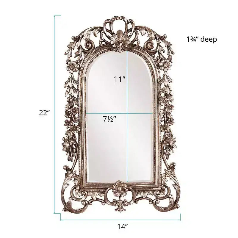 Miroir mural et d'appoint cintré Howard Elliott 22"x14" avec cadre orné complexe argenté