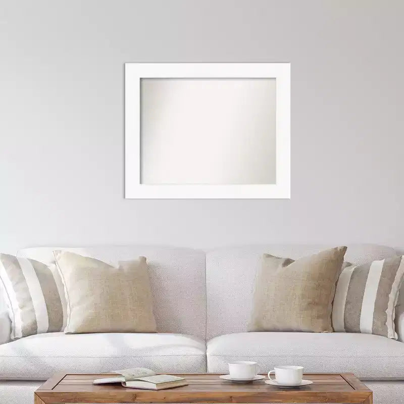 Miroir mural blanc non biseauté de 34" x 28" pour armoire - Amanti Art : Style moderne, cadre en polystyrène, quincaillerie de montage incluse