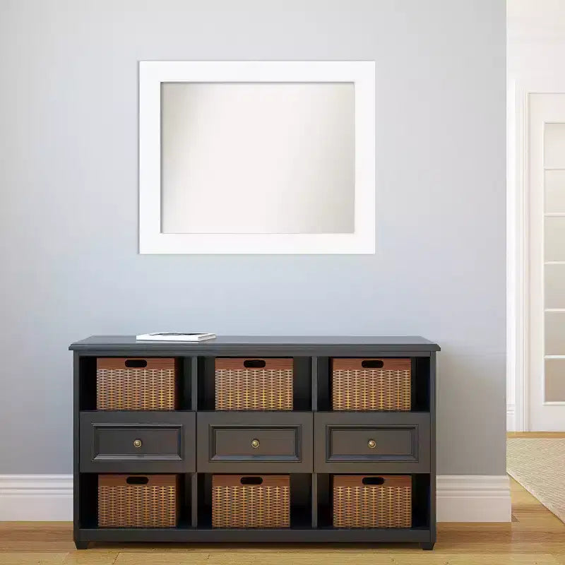 Miroir mural blanc non biseauté de 34" x 28" pour armoire - Amanti Art : Style moderne, cadre en polystyrène, quincaillerie de montage incluse