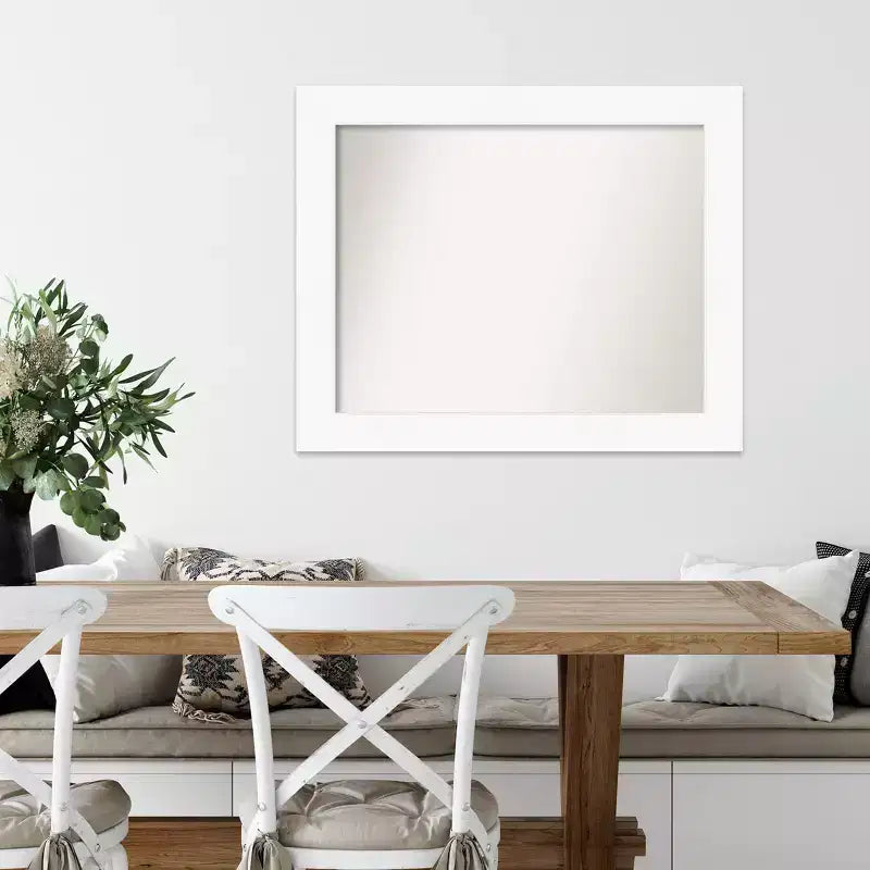 Miroir mural blanc non biseauté de 34" x 28" pour armoire - Amanti Art : Style moderne, cadre en polystyrène, quincaillerie de montage incluse