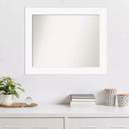 Miroir mural blanc non biseauté de 34" x 28" pour armoire - Amanti Art : Style moderne, cadre en polystyrène, quincaillerie de montage incluse