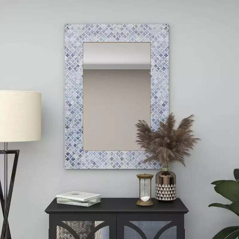 Miroir mural Trèfle en bois bleu - Olivia & May : Style contemporain, Forme rectangulaire, Aucun assemblage requis