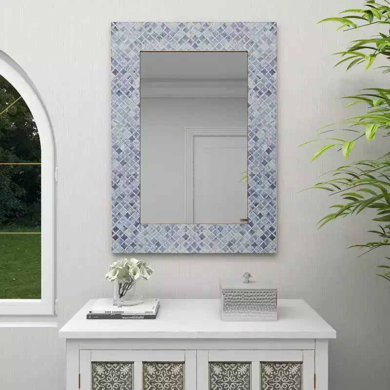 Miroir mural Trèfle en bois bleu - Olivia & May : Style contemporain, Forme rectangulaire, Aucun assemblage requis