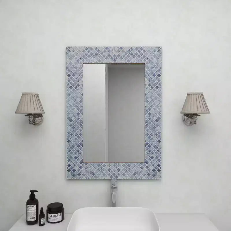 Miroir mural Trèfle en bois bleu - Olivia & May : Style contemporain, Forme rectangulaire, Aucun assemblage requis