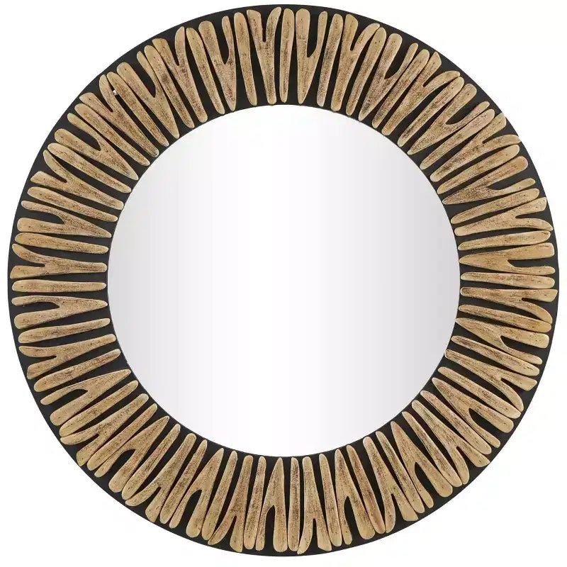36"x36" Wood Handmade Abstract Carved Wall Mirror - Olivia & May: Bohemian Style, Pine Frame