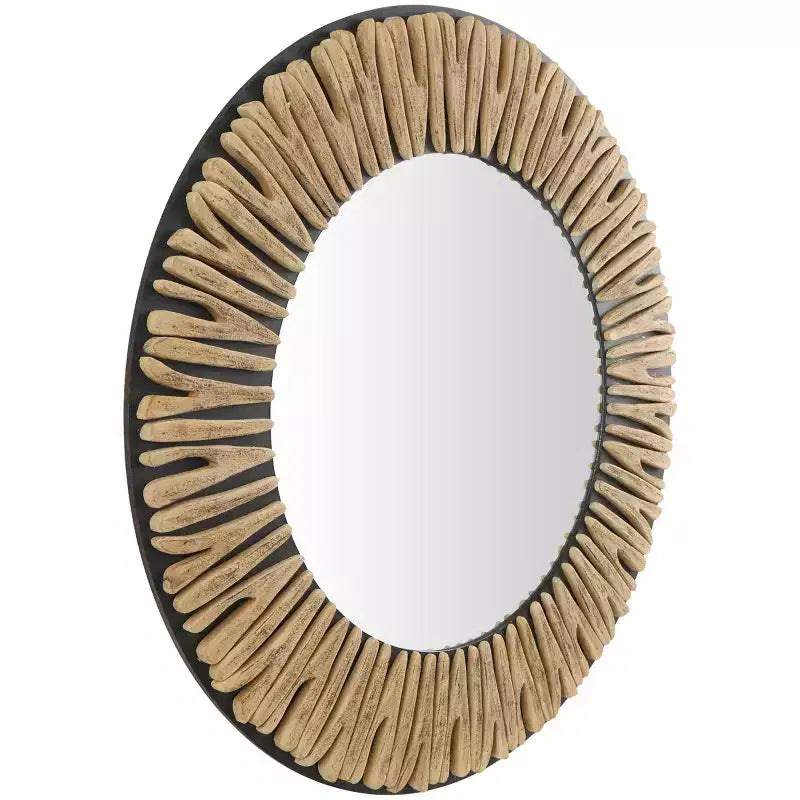Miroir mural en bois sculpté abstrait 36"x36" - Olivia & May : Style Bohème, Cadre en pin