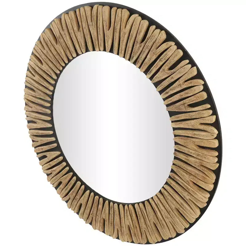 Miroir mural en bois sculpté abstrait 36"x36" - Olivia & May : Style Bohème, Cadre en pin