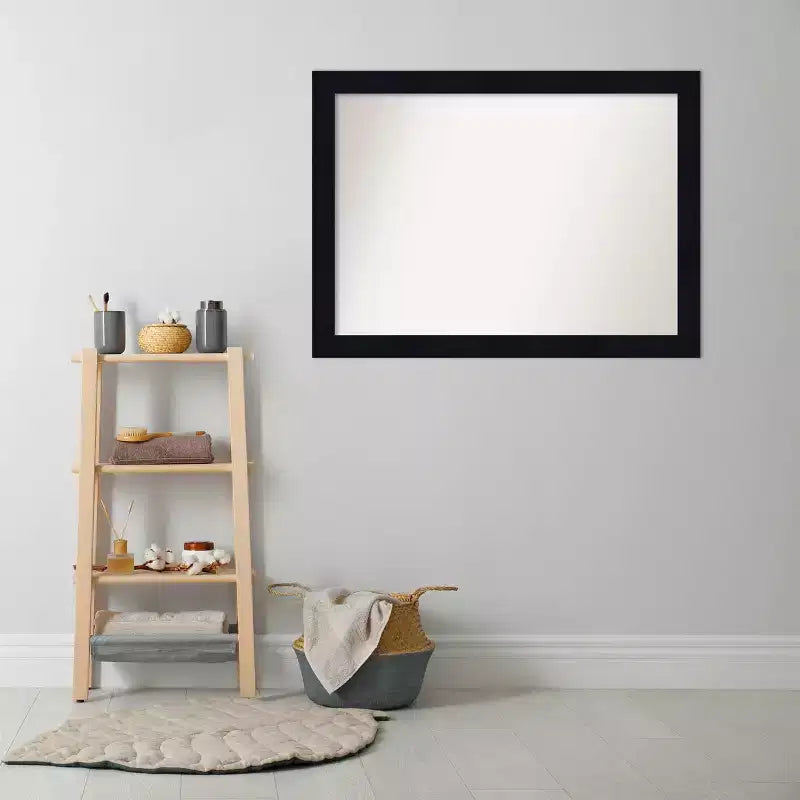 Miroir mural de salle de bain en bois de 42 po x 31 po Shiplap marine sans biseau - Amanti Art : Rectangulaire moderne, montage mural