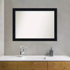 Miroir mural de salle de bain en bois de 42 po x 31 po Shiplap marine sans biseau - Amanti Art : Rectangulaire moderne, montage mural