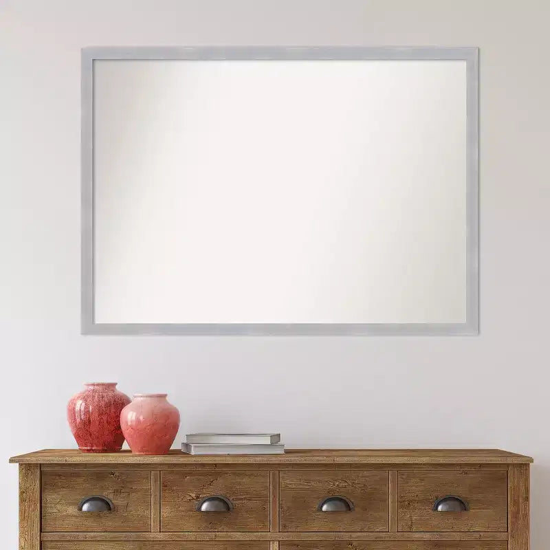 Miroir mural étroit Grace non biseauté, 40" x 29", nickel brossé - Amanti Art : Rectangulaire, cadre en polystyrène, mural