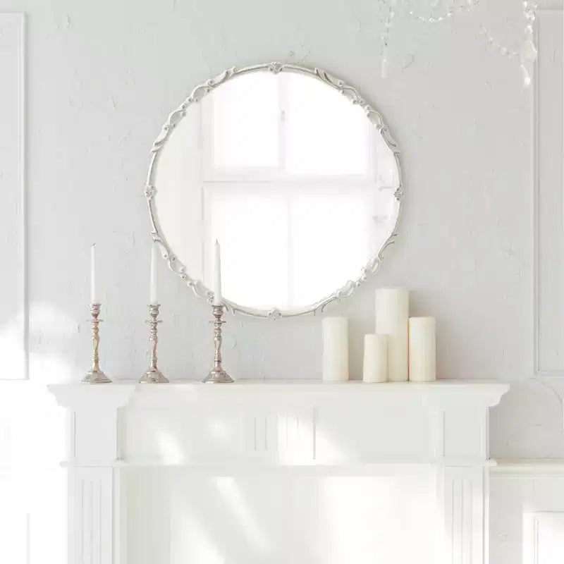 Miroir mural décoratif Brynley de 61 cm de diamètre, blanc – Kate & Laurel All Things Decor : Style glamour, aucun assemblage requis