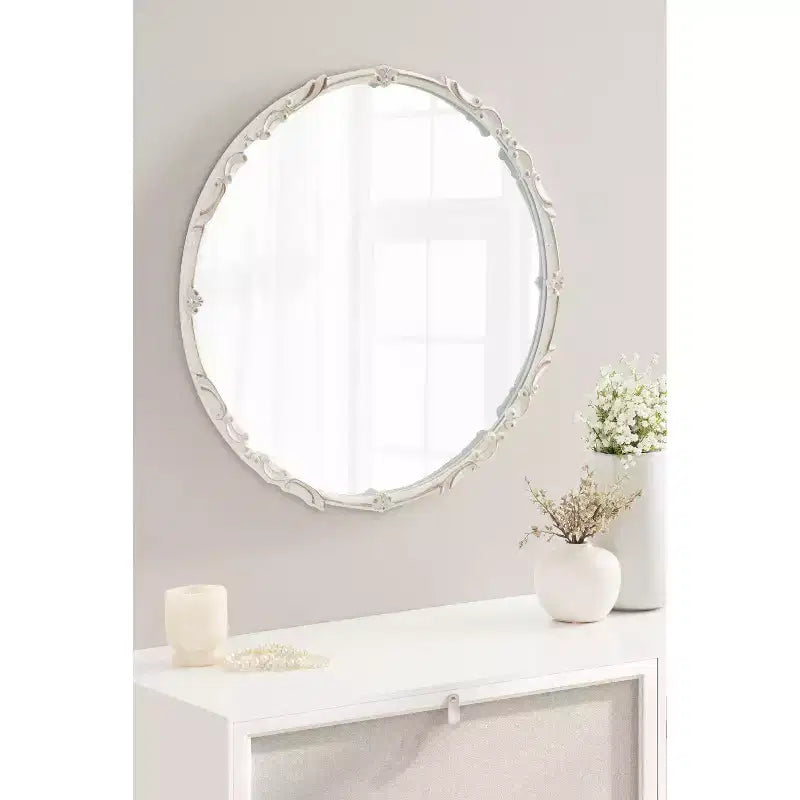Miroir mural décoratif Brynley de 61 cm de diamètre, blanc – Kate & Laurel All Things Decor : Style glamour, aucun assemblage requis