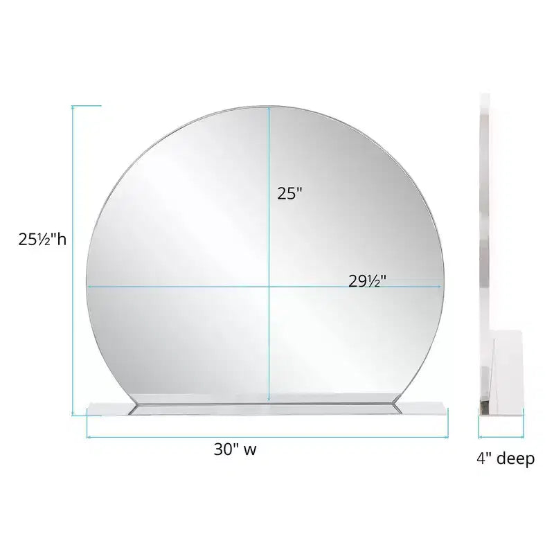Miroir mural rond Howard Elliott 30"x25.5" en acier inoxydable avec étagère argentée