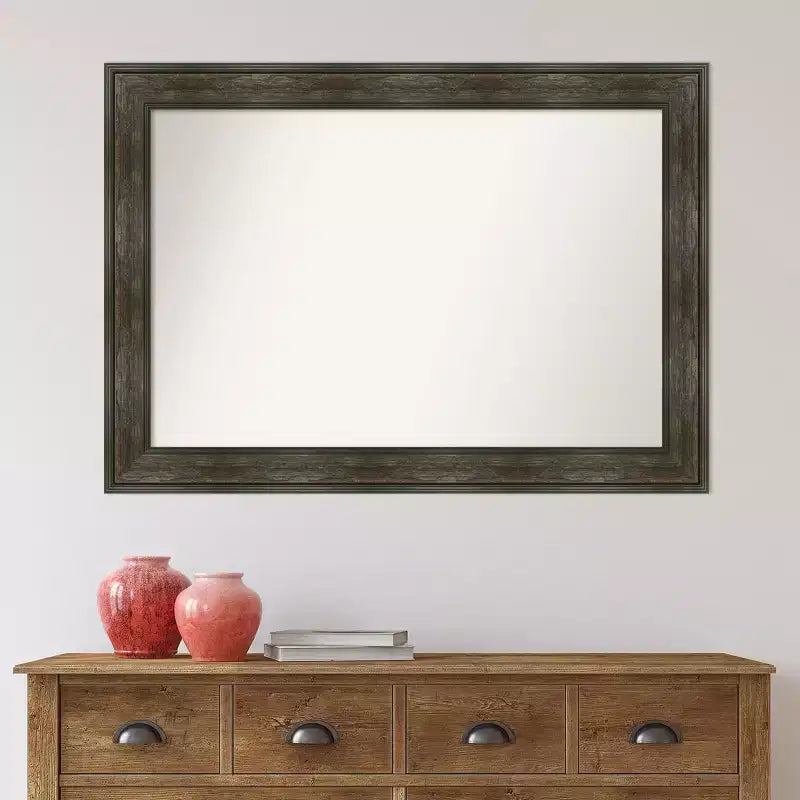Miroir mural de salle de bain rustique à rail non biseauté 42" x 30" - Amanti Art : Cadre en polystyrène, miroir de courtoisie rectangulaire
