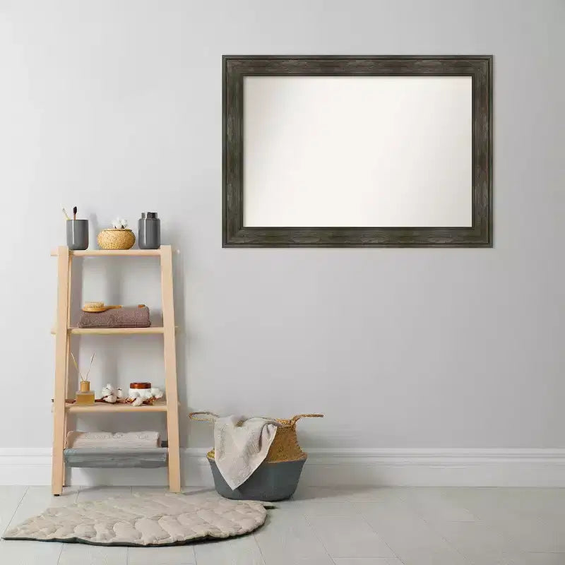 Miroir mural de salle de bain rustique à rail non biseauté 42" x 30" - Amanti Art : Cadre en polystyrène, miroir de courtoisie rectangulaire