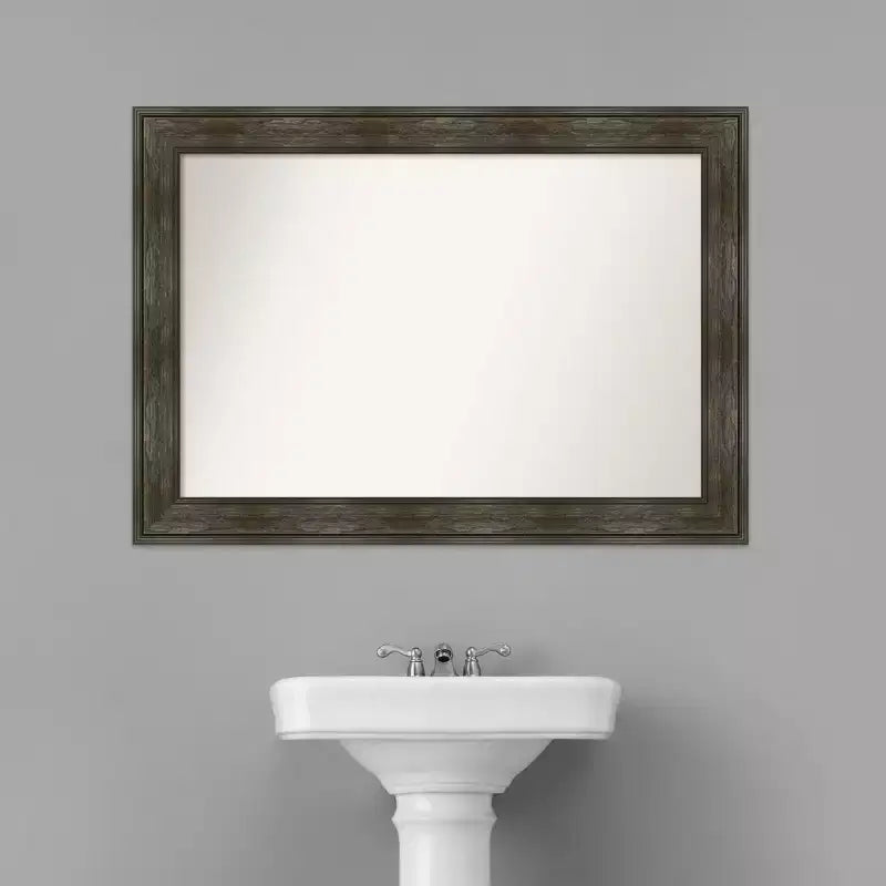 Miroir mural de salle de bain rustique à rail non biseauté 42" x 30" - Amanti Art : Cadre en polystyrène, miroir de courtoisie rectangulaire