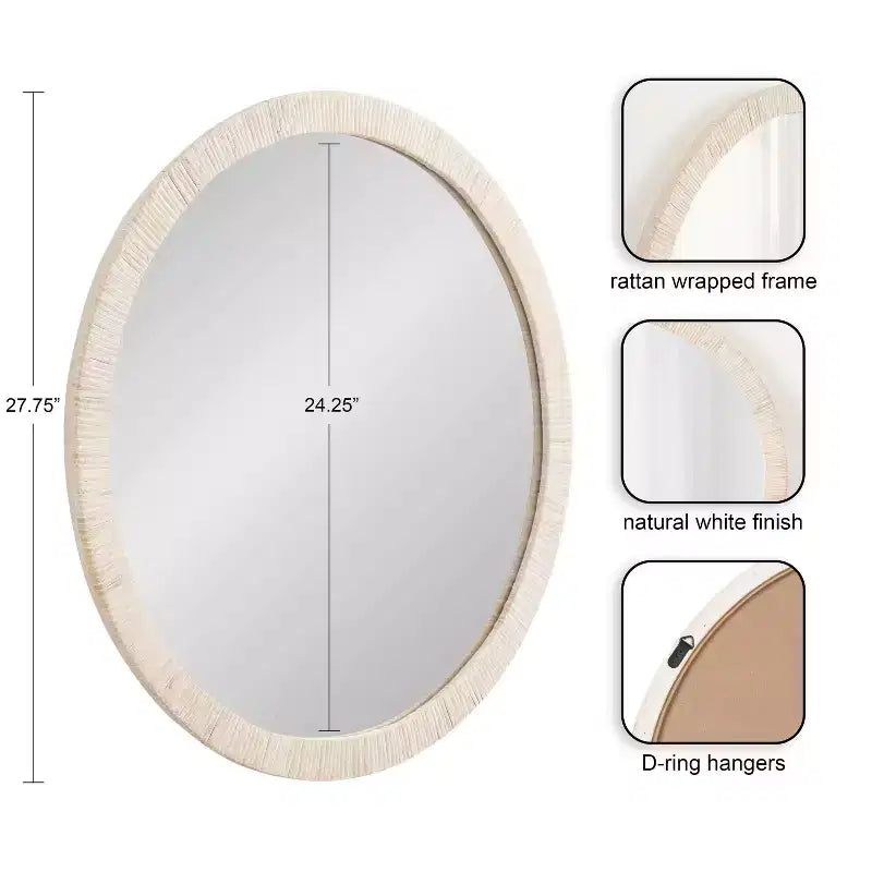 Kate & Laurel All Things Decor Miroir Mural Rond Encadré Rahfy 28" Blanc