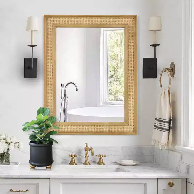 Miroir en rotin WallBeyond 27"x34", marron clair