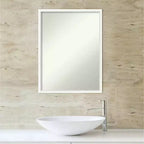 Miroir mural de salle de bain en bois Lucie 19" x 25" non biseauté blanc - Amanti Art : Coiffeuse rectangulaire moderne, quincaillerie de montage incluse