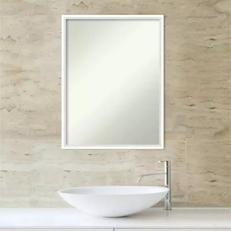 Miroir mural de salle de bain en bois Lucie 19" x 25" non biseauté blanc - Amanti Art : Coiffeuse rectangulaire moderne, quincaillerie de montage incluse