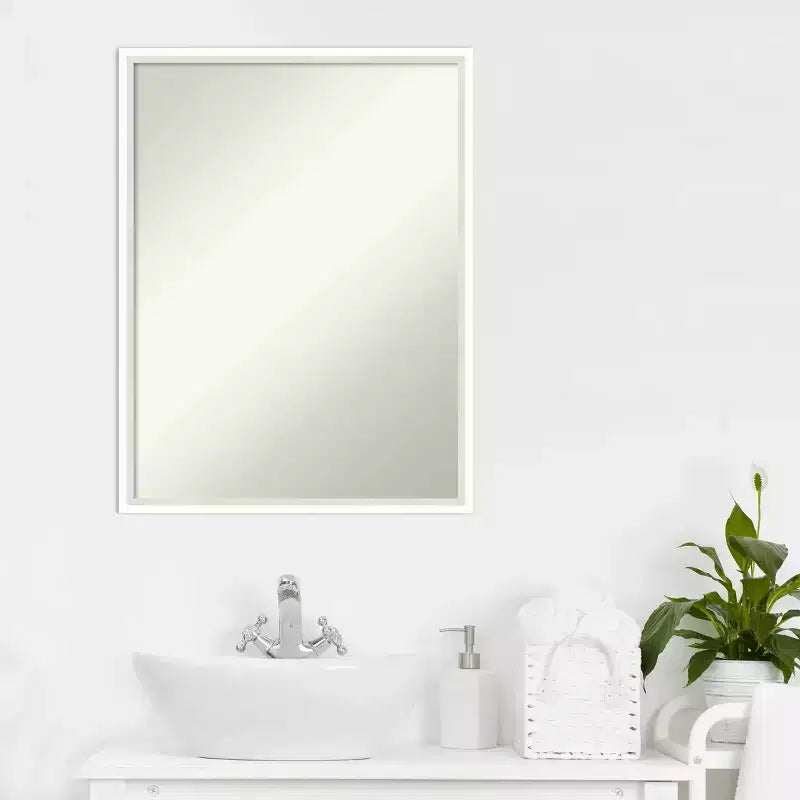 Miroir mural de salle de bain en bois Lucie 19" x 25" non biseauté blanc - Amanti Art : Coiffeuse rectangulaire moderne, quincaillerie de montage incluse