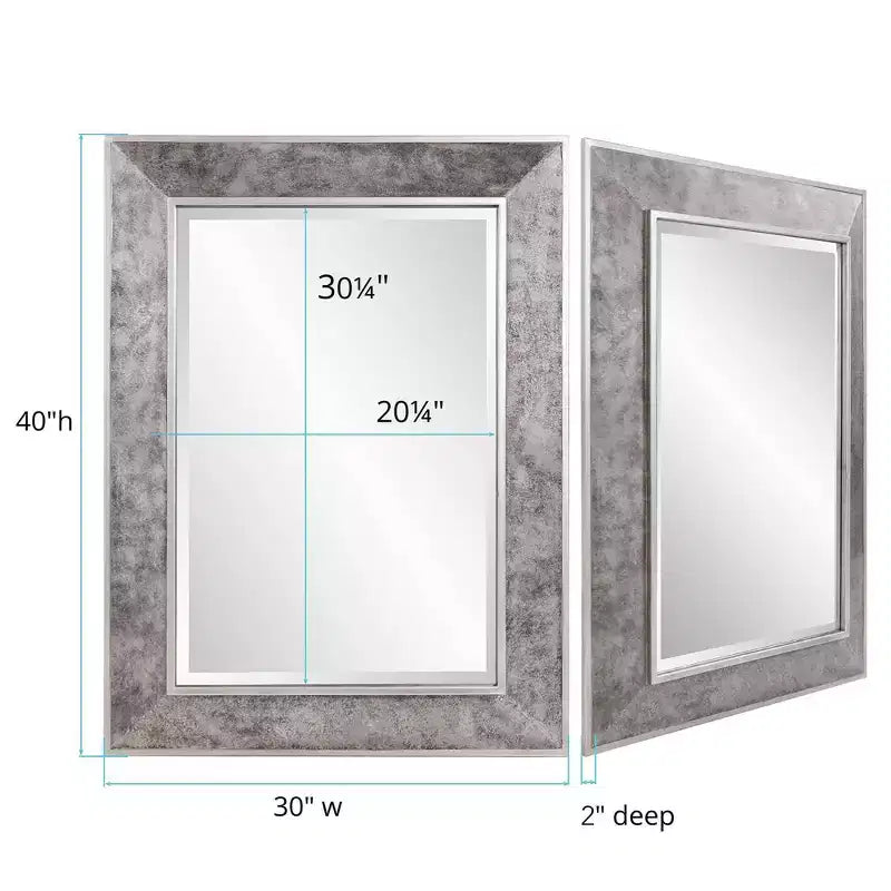 Miroir de courtoisie rectangulaire grand format encadré Howard Elliott 60"x18" gris fumé