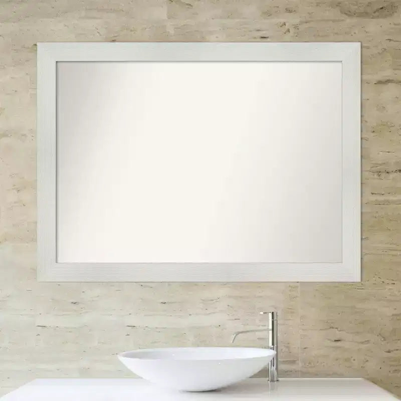 Miroir mural de salle de bain mosaïque non biseauté 43" x 32" Blanc - Amanti Art : Style moderne, cadre en polystyrène, montage mural