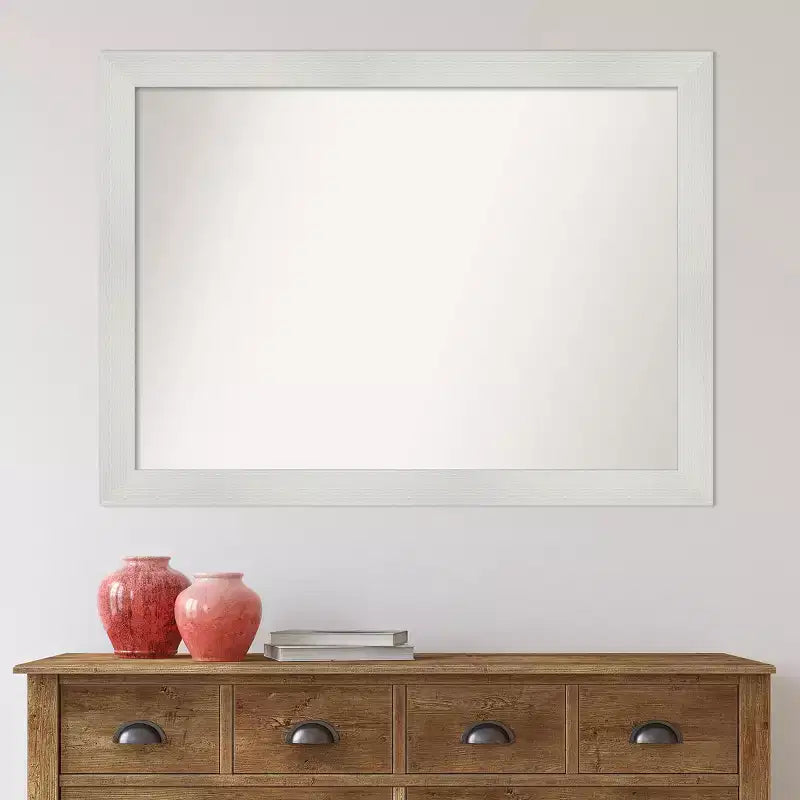 Miroir mural de salle de bain mosaïque non biseauté 43" x 32" Blanc - Amanti Art : Style moderne, cadre en polystyrène, montage mural