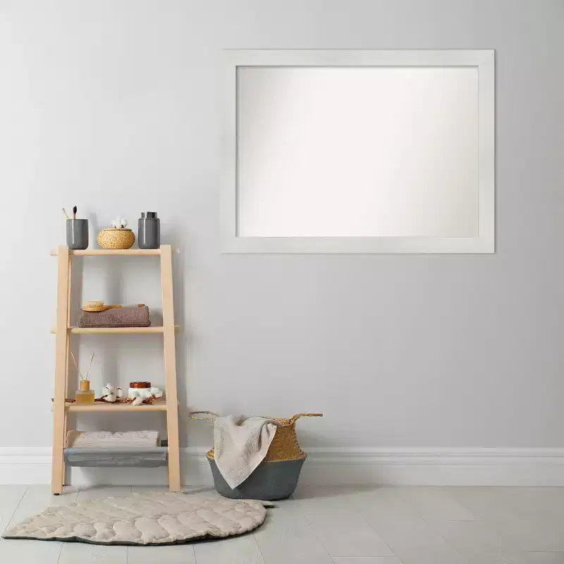 Miroir mural de salle de bain mosaïque non biseauté 43" x 32" Blanc - Amanti Art : Style moderne, cadre en polystyrène, montage mural