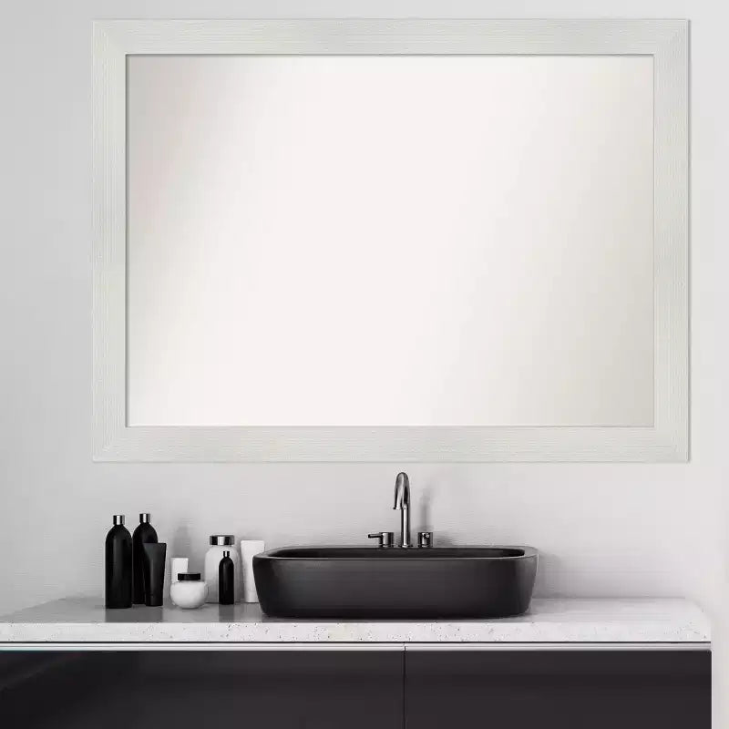 Miroir mural de salle de bain mosaïque non biseauté 43" x 32" Blanc - Amanti Art : Style moderne, cadre en polystyrène, montage mural