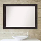 Miroir Mural de Salle de Bain 44" x 33" Non Biseauté Espresso - Amanti Art : Rectangulaire Moderne, Cadre en Polystyrène, Fixation Murale