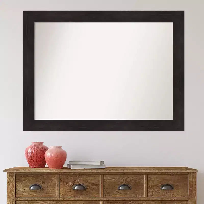 Miroir Mural de Salle de Bain 44" x 33" Non Biseauté Espresso - Amanti Art : Rectangulaire Moderne, Cadre en Polystyrène, Fixation Murale